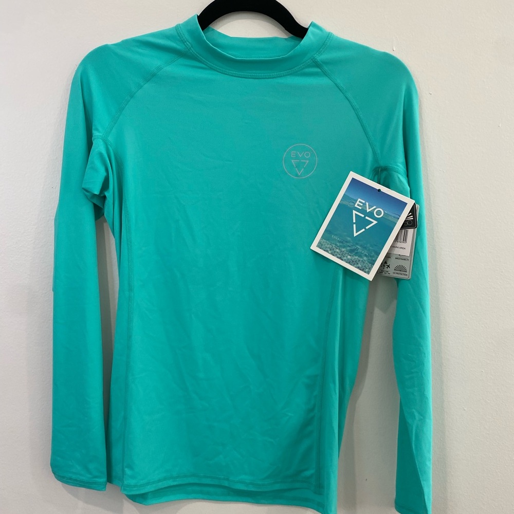 Women's Turquoise Long Sleeve Swim Coverup - Picture 2 of 5